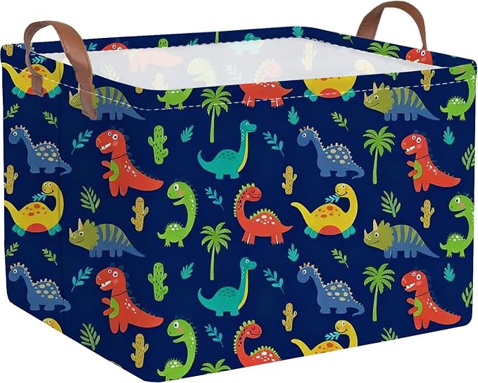 FXOLCSHE Halloween Dinosaur Basket for Kids,Nursery Hamper,Waterproof folding laundry basket,Dinosaur Gift Baskets Empty,Baby Laundry Hamper,Dinosaurs Room decor(Blue Dinosaurs) by FXOCSHE