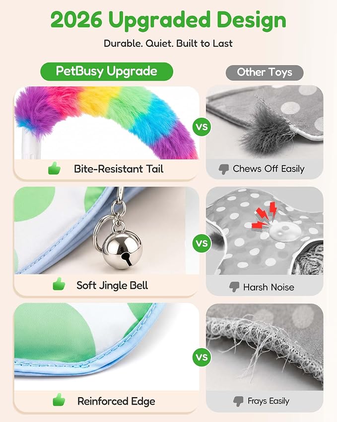 PetsBusy Automatic Hide &Seek Interactive Cat Toys for Indoor Cats,[Week-Long Big Battery] Rechargeable Smart Touch-Activated Kitten Toy with Moving Rainbow Tail for Bored Adult Cats, - Image 7