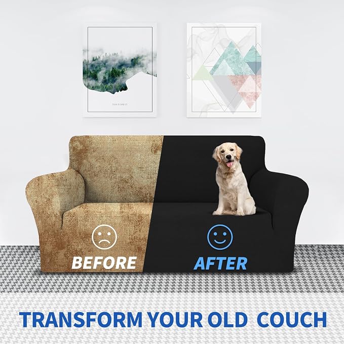 MAXIJIN Couch Covers for 3 Cushion Couch Sofa (71"-91"), 1-Piece Stretch Sofa Cover Slipcover Furniture Protector with Elastic Bottom for Kids,Dogs (Large, Diamond Pattern Black) - Image 4