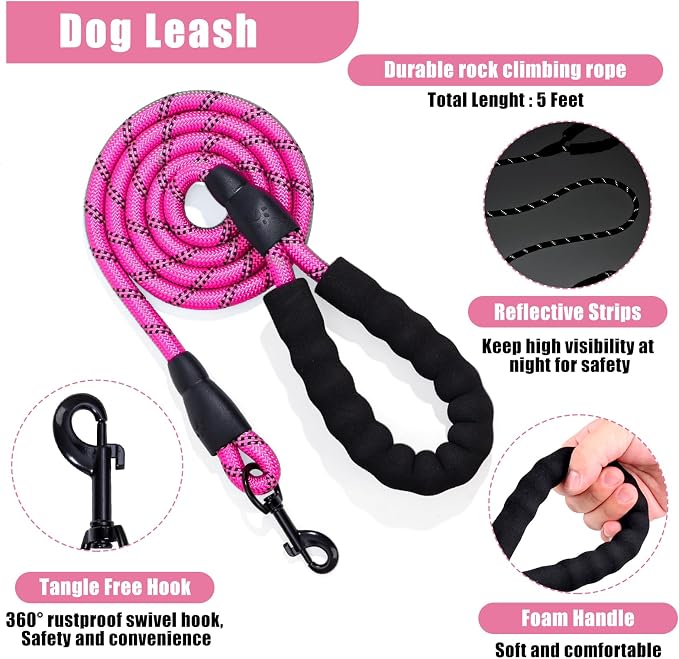 No Pull Dog Harness Adjustable Collar & Leash Set - Dog Halter Harnesses Collapsible Bowls & Poop Bag Dispenser Muzzle ID Tags Toys Fits Small Medium Large Dogs (Pink-L) - Image 4