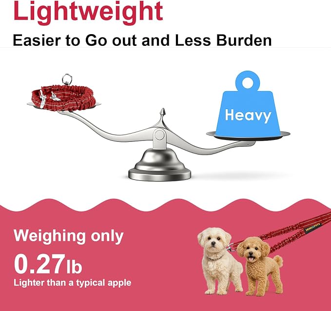 MingXpet 2 Dog Leash, Dog Leash for 2 Dogs, 360° Swivel No Tangle Double Walking Training Leashes for Large Dogs that Pull, Comfortable Shock Absorbing Reflective Bungee, Red - Image 6