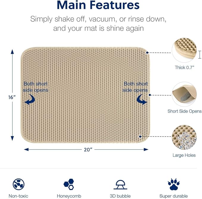 Cat Litter Mat, Kitty Litter Trapping Mat, Honeycomb Double Layer Mats, No Phthalate, Urine Waterproof, Easy Clean, Scatter Control, Catcher Litter Tray Box Rug Carpet - Image 2