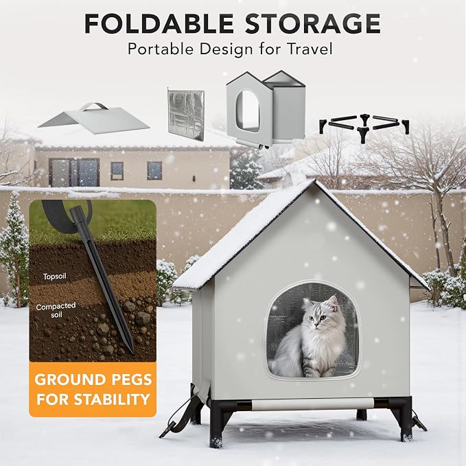 Large Cat House for Outside&Indoor,Insulated and Weatherproof,Foldable Cats Shelter, Bigger Cat House, Selfwarming Cat Shelter Large Cave Bed for Winter,Garden(22 x 22 x 26 inch,XL,Normal) - Image 5