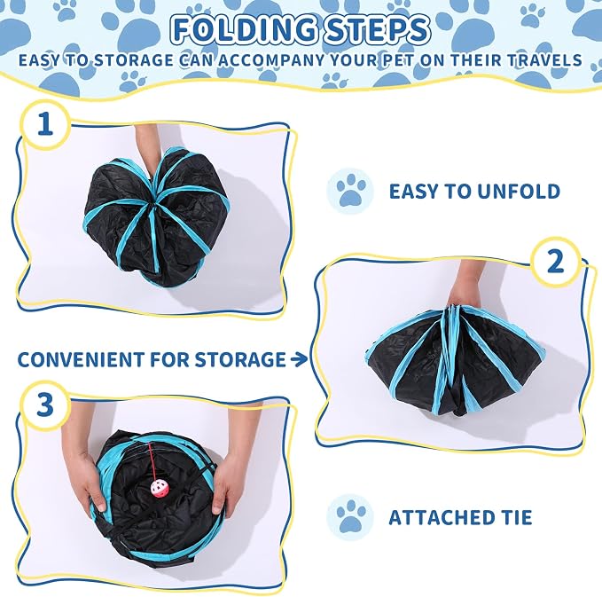 Pet Cat Tunnel, 5 Way Tunnels for Indoor Cats, Collapsible Pet Tunnel for Kitten, Puppy, Rabbit, 25cm-Wide Tunnels, Durable & Breathable, with Peek Hole Toy Ball - Image 7