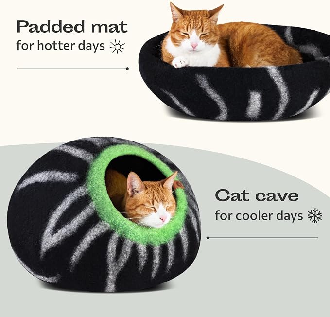 Cat Cave - Merino Wool Bed for Indoor Cats (Shining Tiger, Large) | Cat Bed Enclosure, Premium Felt, Handmade, Super Soft, Lightweight, Breathable, Adjustable Shape - Image 4