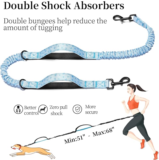 Hands Free Dog Leash with Zipper Pouch, Blue Heart, Large | Waist Leash, Dual Padded Handles, Shock-Absorbing Bungee, Adjustable Waist Belt, Walking and Running - Image 5