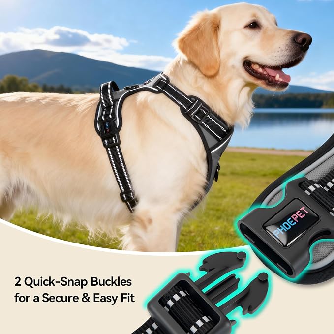 No Pull Dog Harness Medium Reflective Front Clip Vest with Handle | Adjustable 2 Metal Rings 2 Buckles(M, Grey) - Image 6