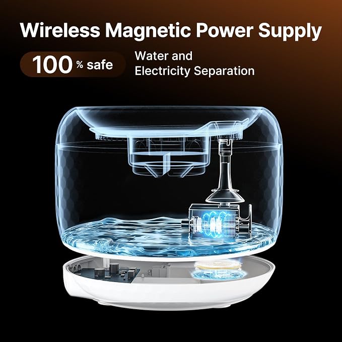 Red Dot Award Wireless Cat Water Fountain 1.8L/60oz, 145° Sensor Fountain with 5000mAh Battery, Silent Pump, Water-Electric Separation & Low Water Auto Shut Off for Cats Dogs - Image 4