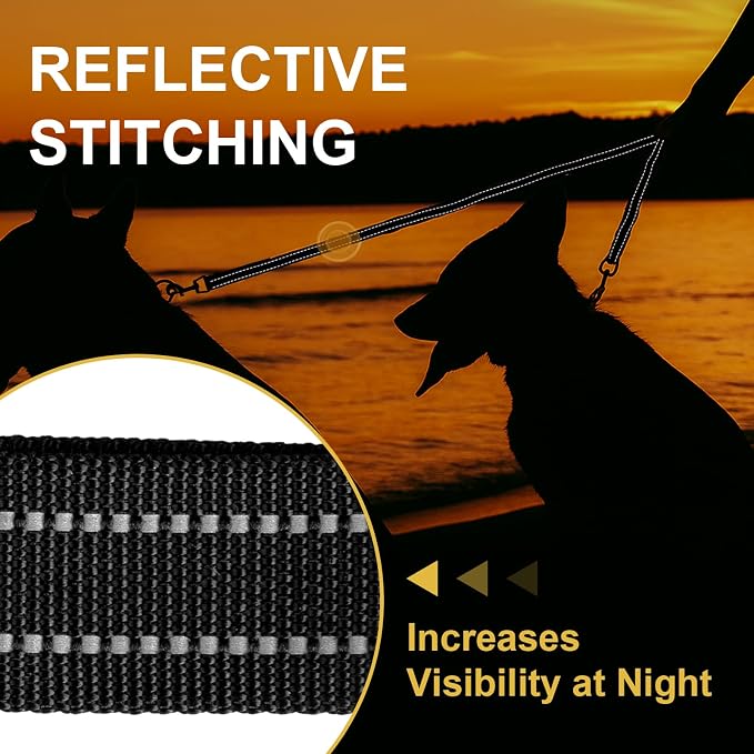MingXpet Double Dog Leash for Two Dogs, No Pull Dog Leash, 360° Swivel No Tangle for Medium Dogs Walking & Training, Shock Absorbing Reflective Bungee, Black - Image 5