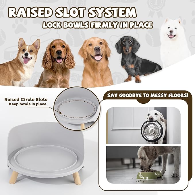 Raised Dog Feeder Bowl Stand (Without Bowls), Fits Dish up to Φ 8" | Spill Proof Elevated Dog Food Stand, Anti-slip Pet Food Holder Feeding Table for Medium and Large Breeds, Grey - Image 5