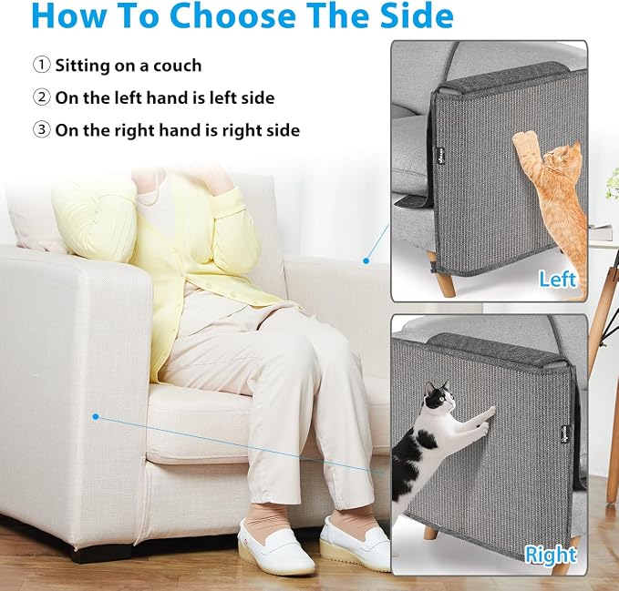 NATUYA Cat Scratch Furniture Couch Protector - Large Sisal Cat Scratching Pad Sofa Corner Arm Shield, Cat Scratcher for Sofa (All Gray, Right) - Image 4