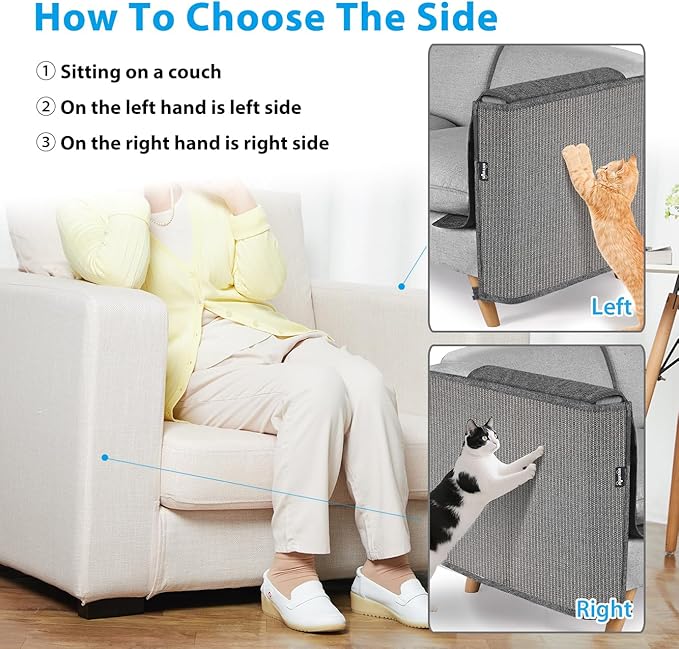 NATUYA Cat Scratch Furniture Couch Protector - Large Sisal Cat Scratching Pad Sofa Corner Arm Shield, Cat Scratcher for Sofa (All Gray, Left) - Image 4