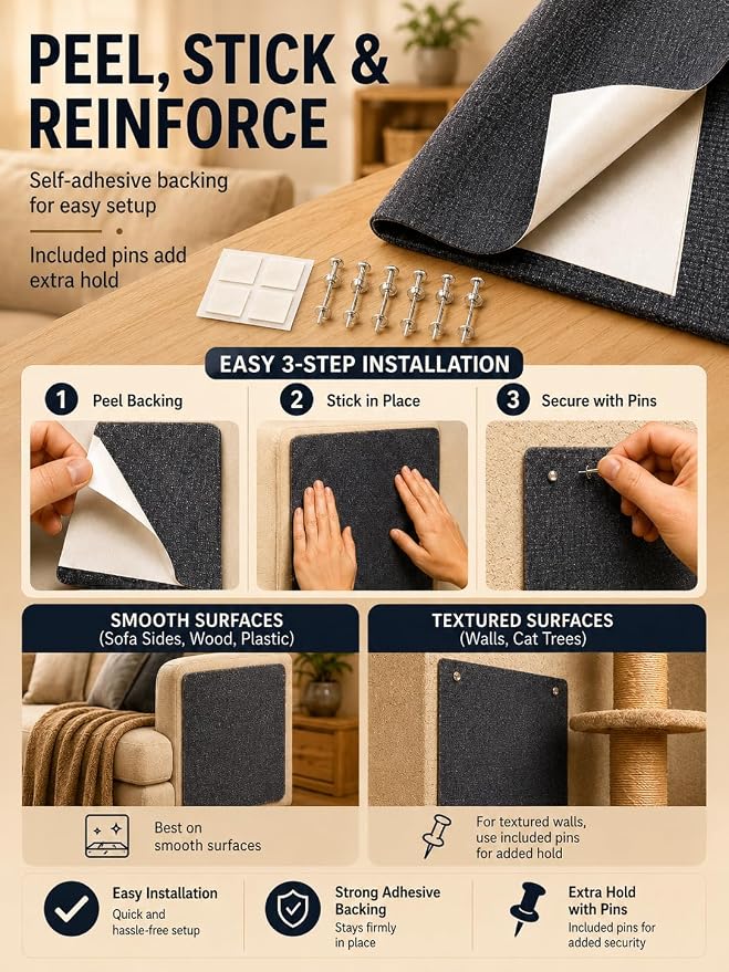 TLNNK 78.7"x15.8" Cat Scratch Furniture Protector - Dark Gray | Less Claw Damage, Easier Scratch-zone Setup, Worn Post Refresh, Cleaner Couch Corners, Softer Look for Cat Homes - Image 7