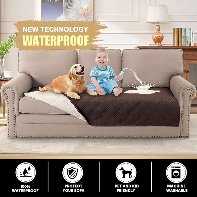 PrinceDeco Waterproof Pet Blanket Dog Bed Cover with Non-Slip Back for Furniture Bed Sofa, Couch Covers for 3 Cushion Couch Sofa Pet Friendly,Brown,47x68 Inch - Image 2