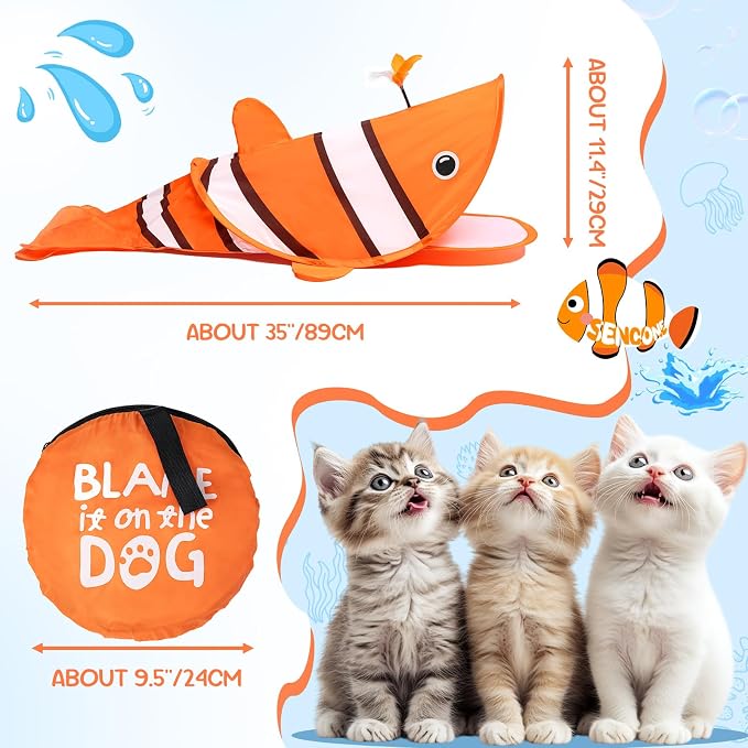 SENCONE Clownfish Cat Tunnel Toy Portable Hideout Nap Tube for Kittens | Play, exploration and hide-and-seek. Foldable for storage and travel. Indoor and occasional travel. - Image 6