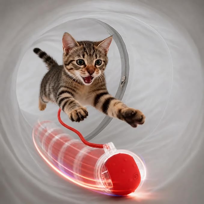 31 Pcs Interactive Cat Toys for Indoor Cats, Cat Tunnel with Moving Ball, Cat Toy Launcher, Catnip Toys, Chew Rope, Feather Wand, Springs and Balls for Indoor Kittens, Grey - Image 3