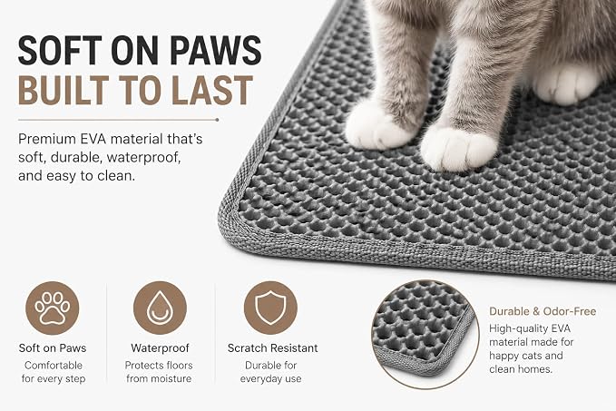 PAW BALLET Cat Litter Mat, Double-Layer Honeycomb Litter Trapping Mat, Waterproof & Non-Slip EVA Cat Litter Box Mat, Extra Large 35.5 × 23.5 Inches - Image 6