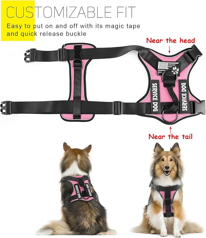 Service Dog Harness, Reflective Dog Vest Harness with 5 PCS Patches, Adjustable Soft Oxford Pet Harness, Inner Layer Mesh, Easy to Control for Dogs - Image 3