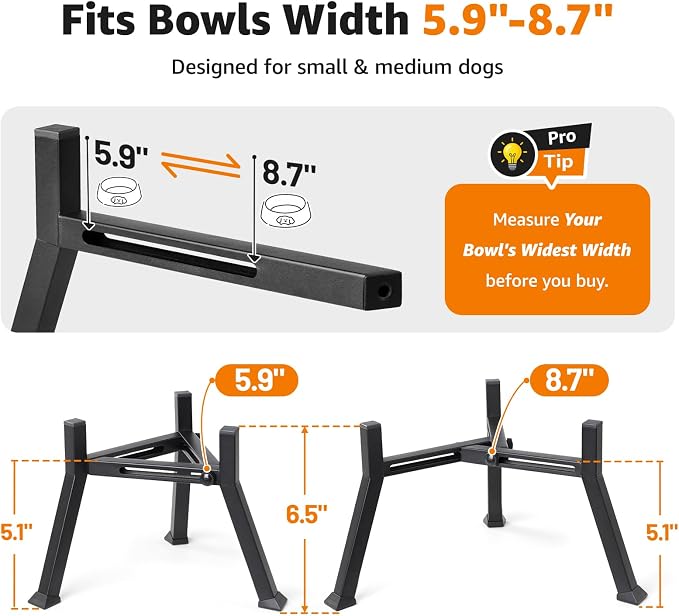 LOOBANI Raised Dog Bowl Stand Adjustable 5.9"-8.7" Width for Seniors 2 Pack | Reduces Neck Strain, Non-Slip Rubber Feet, Rust-Proof Stand, Easy Clean, for Senior & Arthritic Dogs - Image 5