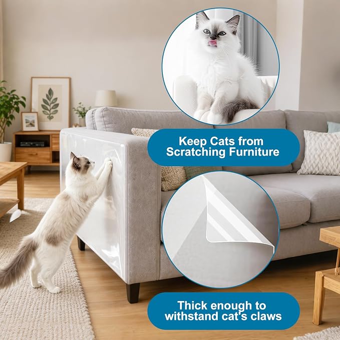 Anti Cat Scratch Furniture Protector – Clear Thicken Vinyl Tape 160"x17", Single-Sided Sticky Couch Protector from Cat Claws, Flexible Guard for Sofa Corner Door Walls Bed Leather - Image 6