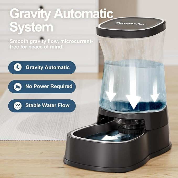 Automatic Gravity Water Dispenser for Dogs, 1Gallon Stainless Steel Dog and Cat Water Bowl Dispenser, Dog Water Fountain Dispenser for Small&Medium Dogs, Cats, Puppies(Black) - Image 2