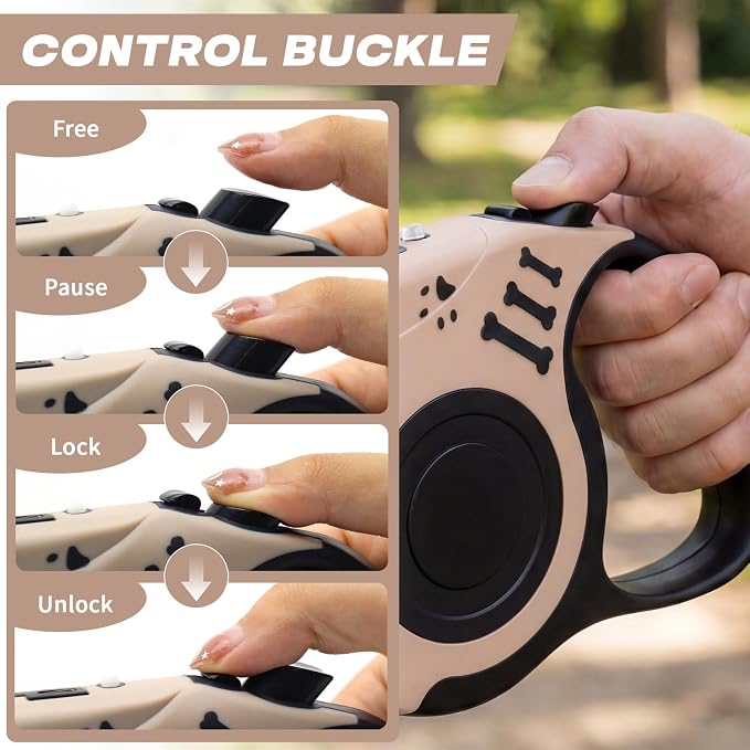Retractable Dog Leash with USB Rechargeable Flashlight, Beige | 16FT Automatic Telescopic Tractor Dog Leash, Durable ABS Case and Comfort Grip, Designed for Small Medium Dogs Up to 30lbs - Image 5