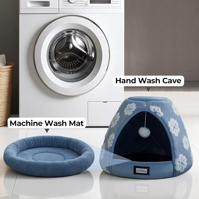 BALANCE Cat Beds for Indoor Cats, 2-in-1 Cat Bed Cave with Anti-Slip Bottom and Ultra-Soft Plush, Cozy Cats House Tent for Kittens and Small Dogs, 21 Inches, Blue - Image 9