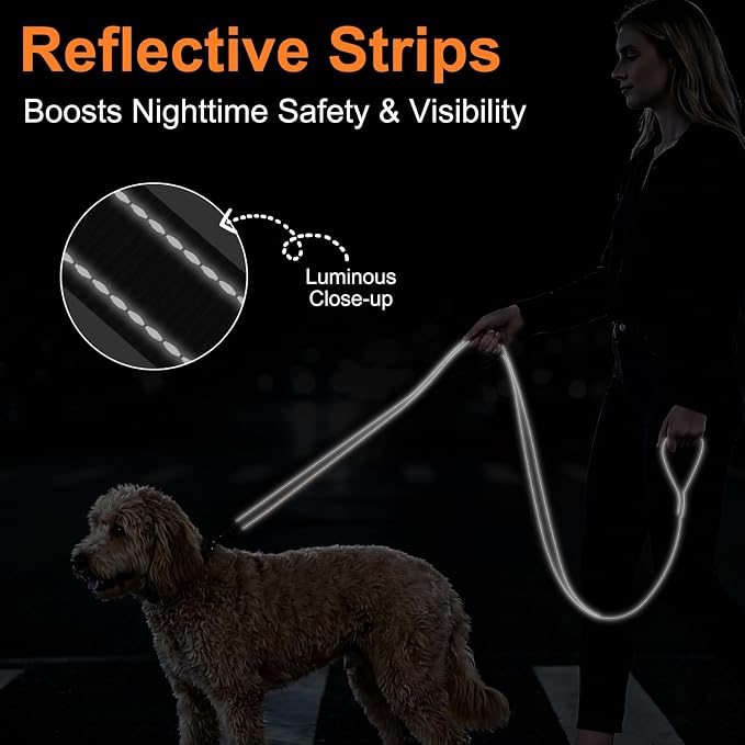 Heavy Duty Dog Leash with 2 Comfortable Padded Handles, 6 FT Traffic Handle Extra Control, Highly Reflective Threads Leash for Small/Medium/Large Dogs (Black) - Image 6