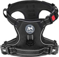 PoyPet Dog Harness Large, No Pull Vest with Front/Back Clip & Neck Buckle | No Choke, Lockable, Reflective, 2 Lead Rings, Adjustable, Soft Padded Handle for Training Walking, L, Black by PoyPet