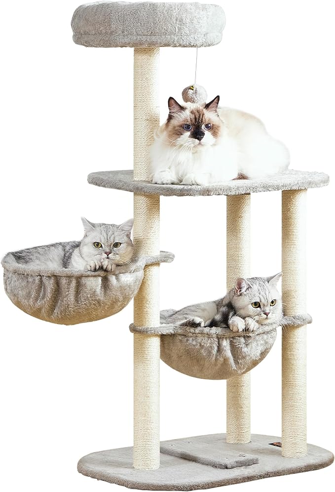 Small Cat Tree Tower with Lots of Scratching Posts - 42 Inch Medium Compact Cats Scratch House with Hammock Perch for Multi Level 2 Kitty - Indoor Corner Cat Bed Condo Climbing Gym Towers Furniture - Image 9