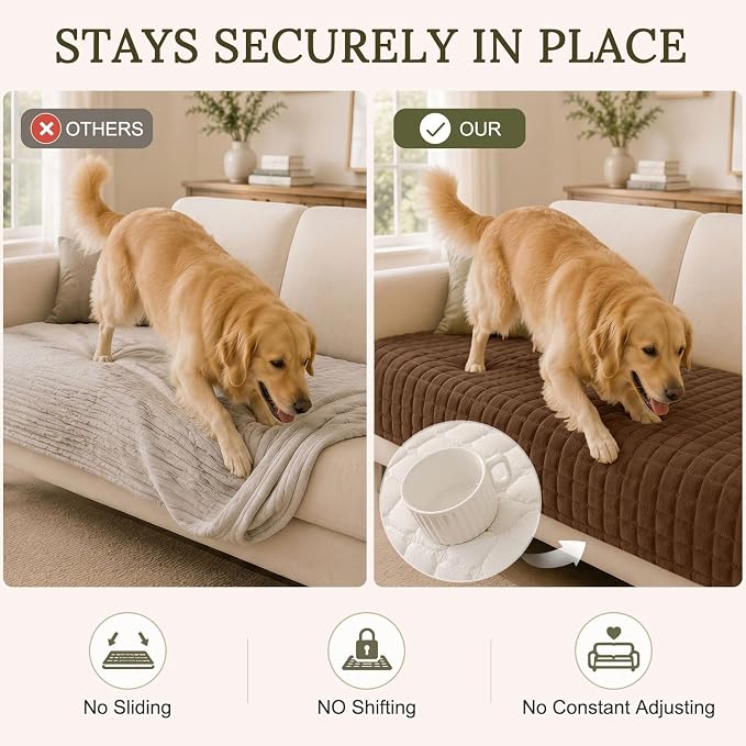 Smiry Velvet Couch Cover for Dogs, Non Slip Soft Sofa Protector for Pets | Washable Sofa Cover for Cats, Cozy Furniture Protector Against Pet Hair, Scratches, Fits Sectional Sofa(Brown, 36"x63") - Image 3