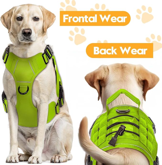 Heavy-Duty Tactical Dog Harness for Large Dogs, No Pull Adjustable Reflective Pet Vest with Molle System, K9 Military-Grade Control for Service Training, Outdoor & 10+ Breeds, Wild Lime, Small - Image 7