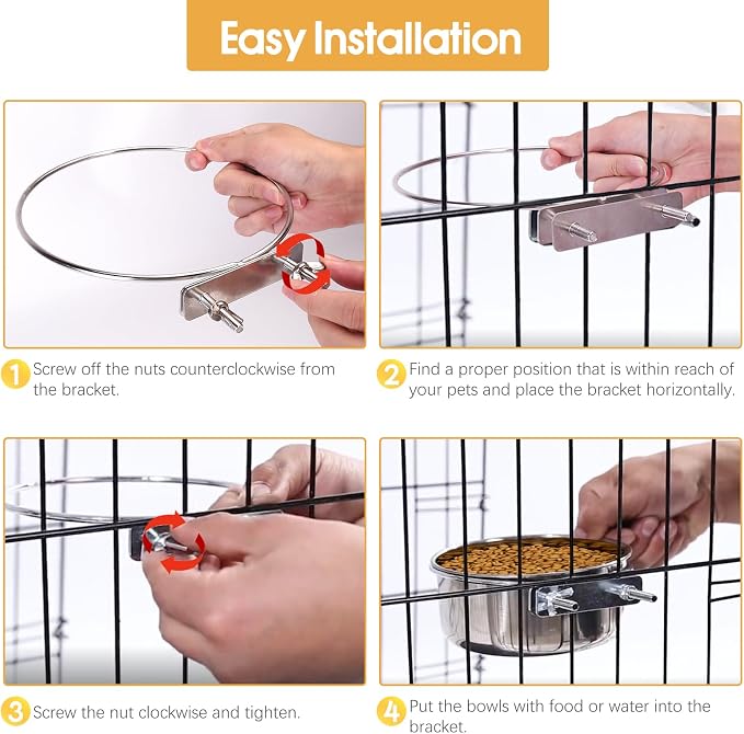 2 Pcs Stainless Steel Large Dog Crate Food Water Bowl, 82 & 56 OZ | Non-Spill, Detectable, Hanging Cage, Crate Feeder Dish with Clamp Holder for Large Pets, Size 7.1x3.7'' & 7.1x2.5'' - Image 6