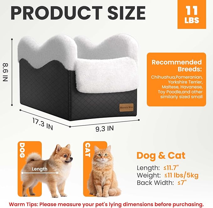 Center Console Dog Car Seat for Small Dogs Under 11lbs, White | Anti-Collapse, Safety Tether, Faux Rabbit Fur-Lined & PU Leather Cover, Washable Puppy Seat for SUV/Truck, Ideal for Travel - Image 2