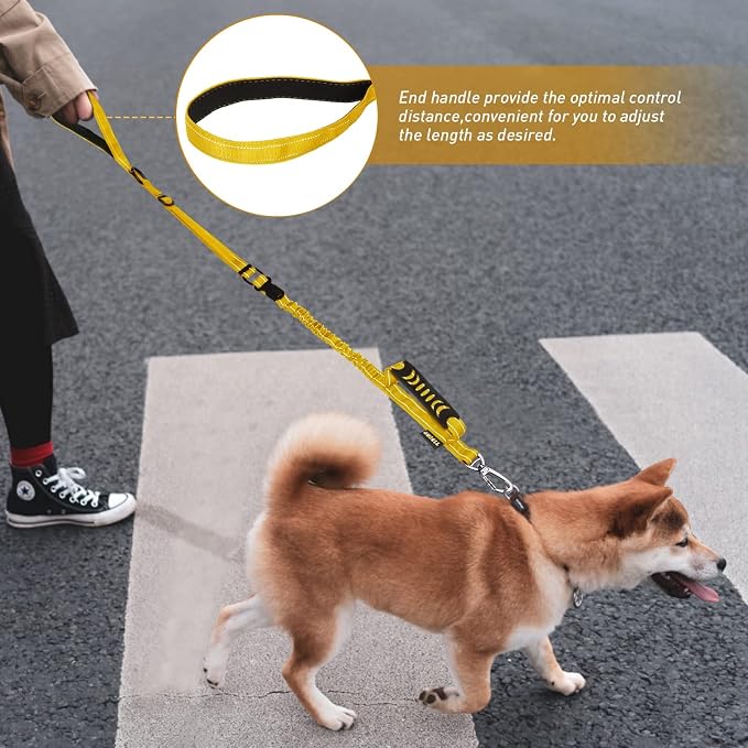 AUBELL Tactical Dog Leash Heavy Duty,4-6ft No Pull Bungee Leash,Yellow | Reflective Dog Leash for Medium Large Dogs with Comfortable Padded Double Handle,Car Seat Belt,360 Degree Rotating Carabiner - Image 9