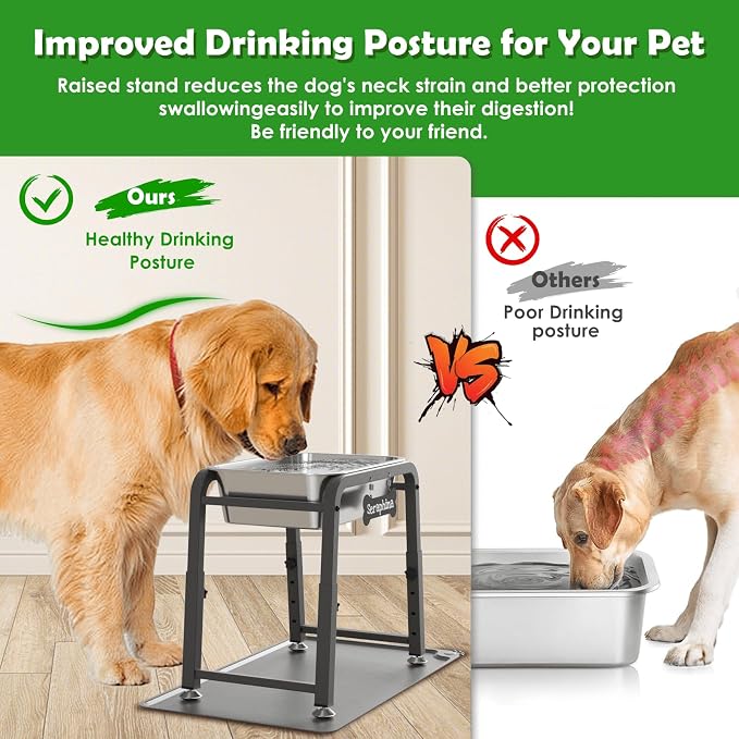 2 Gallon Elevated Large Dog Water Bowl with Mat, 4 Height Adjustable 10.4-15.2", Raised Dog Water Bowl Stand for Large Breed - Image 2