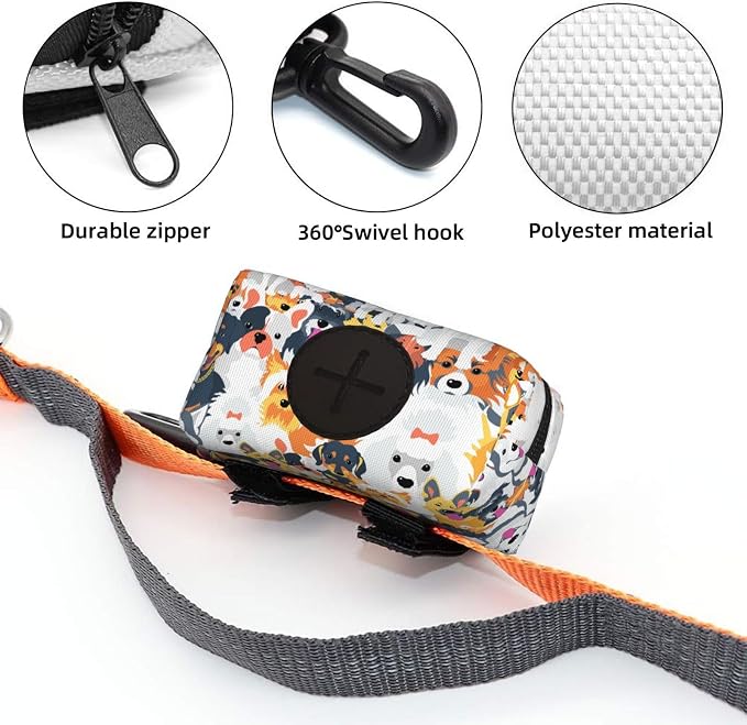 Dog Poop Bag Holder for Leashes - Lightweight Pet Waste Bags Dispenser Doggy Zippered Pouch for Puppy Walking Accessories(Cute Puppy Dog) - Image 4