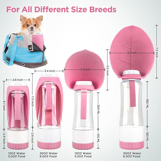 Uppetly Dog Water Bottle, Pet Water Bottle with Food Container and Drinking Feeder, Leak Proof, BPA-Free, Portable Foldable Puppy Water Cup Dispenser for Outdoor Walking, Travel, Hiking Large Pink - Image 7