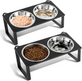 2 Set Elevated Cat Food Water Bowls, 4 Stainless Steel Bowls for Indoor Pet with Cute Metal Stand, 10° Tilted Anti-Vomiting Wide Shallow Raised Cat Dishes Whisker Friendly for Multiple Kitten,Puppy by Aomafamzoy
