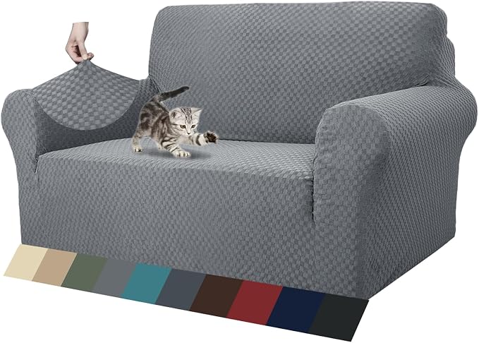 ZNSAYOTX 1 Piece Jacquard Couch Covers for 2 Cushion Couch High Stretch Loveseat Slipcover for Pets Dogs Anti Slip Love Seat Sofa Slipcover Furniture Protector (Loveseat, Light Grey) by ZNSAYOTX