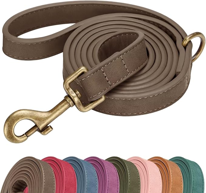 Didog PU Leather Dog Leash for Small Dogs, 5/8in x 5ft, Brown | Soft Grip Full Control, Easy Clean, Metal D-ring for Poop Bag Holder, Tangle-Free 360° Swivel Clasp, for Walking & Training by Didog