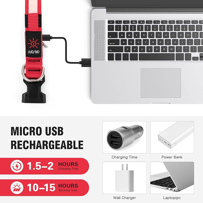 Illumifun Light Up Collar for Small Dogs, USB Rechargeable LED Dog Collar Glowing in the Dark, Safety Collar Light for Your Pups (Red, Small) - Image 4