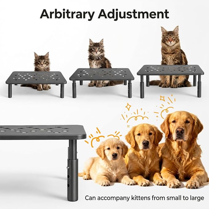 Raised Automatic Cat Feeder Stand for Double Bowl Feeders, Carbon Steel 14.57 x 9.25 in, 3 Adjustable Heights 3.94-5.5 in, Non-Slip, Fits Feeders & Water Dispensers, No-Drill (Black) - Image 5