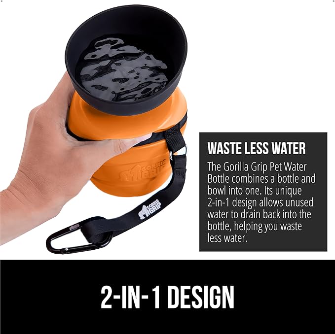 GORILLA GRIP Dog Water Bottle, Portable Water Bowl Dispenser for Dogs, 20 oz Leak Proof Pet Travel Squeeze Bottles, Food Grade Silicone, To Go Puppy Essentials, Hiking Camping Trip Accessories, Orange - Image 3