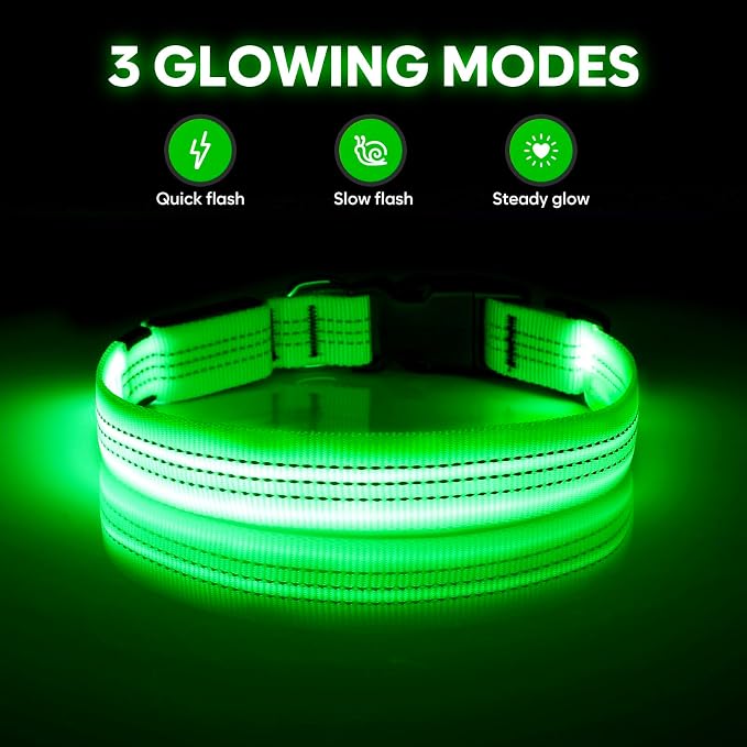 Illumifun Light Up Dog Collar, USB Rechargeable LED Dog Collar, Reflective Flash Pet Lighted Collar for Nighttime Walking (GreenⅢ, Large) - Image 2