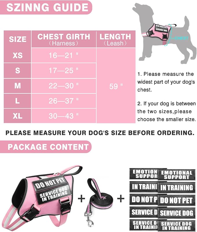 Small Service Dog Vest Harness and Leash Set+10 Patches Pink XS | Adjustable Reflective Do Not Pet Emotional Support Dog Vest with 2 Soft Padded Handle,MOLLE,for Everyday Training Hiking - Image 6