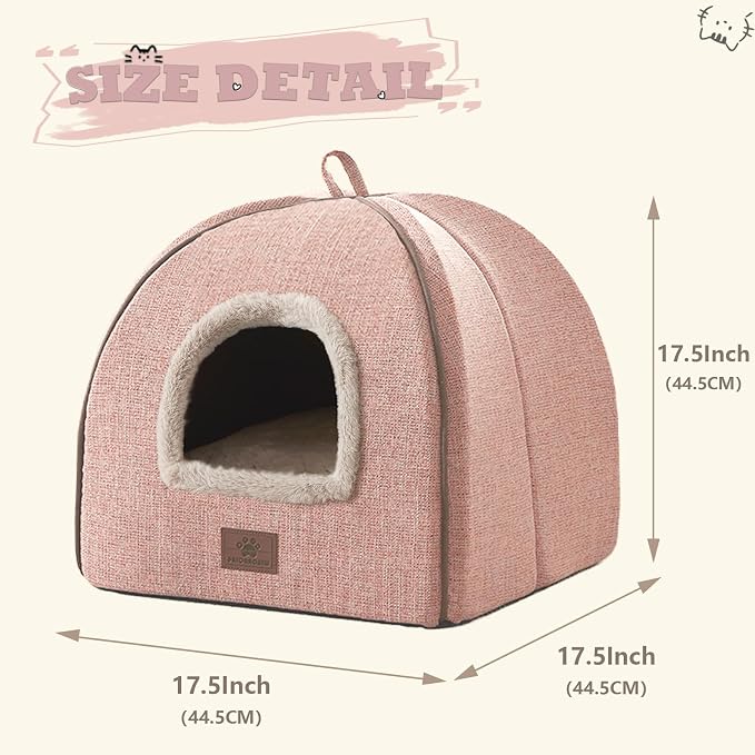 Cat Beds for Indoor Cats - Cat House Cats Tent with Removable Washable Cushioned Pillow, Soft and Self Kitten beds,Pet Bed((Large,Pink) - Image 5