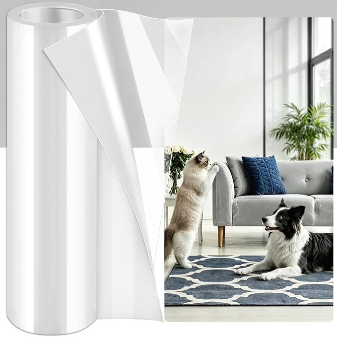 Anti Cat Scratch Furniture Protector, Couch Protector from Cat Claws, Transparent Sofa Guard Shield Single Sided Sticky Cats Scratch Deterrent Tape Couch Corner Guard 196.85x11.81 Inches, 1 Pack by Anelueeoo