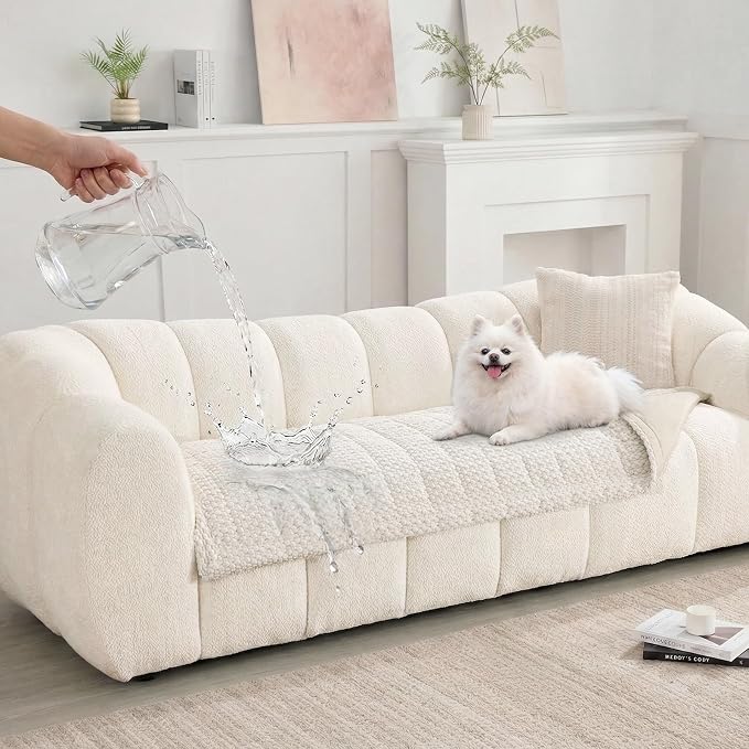 Waterproof Sofa Covers for Pets, Non Slip Fuzzy Couch Cover, Dog Furniture Bed Protector, Soft Plush Sofa Slipcover (Beige, 29"x71") by Unknown