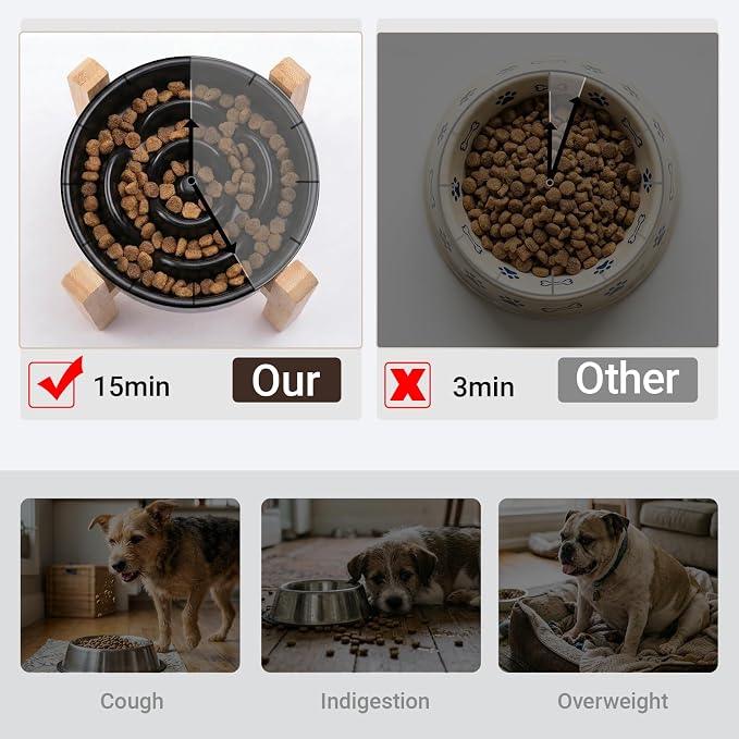 Elevated Ceramic Slow Feeder Dog Bowl with Stand 8.26in for Small&Medium Pet Raised Slow Feeder Dog Bowls Heavy Weighted Non-Toxic Non-Slip (Black, for Small&Medium Size) - Image 5